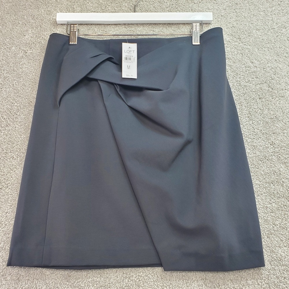 Loft Outlet Wrap Skirt Womens Medium Gray Rayon Modern Minimalist Twist‎ Front